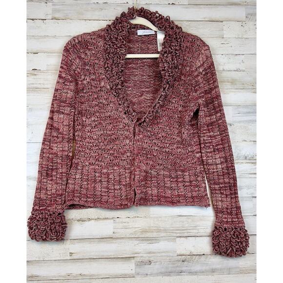 JH Collectibles Woman's Red Fringe Open Knit Cardigan With Loop Details Sz. Lg. - Picture 1 of 8